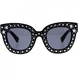 Oversized Star Engrave Bling Thick Horn Rim Womens Diva Sunglasses - Black Light Black - C518DD0DC7R $11.16