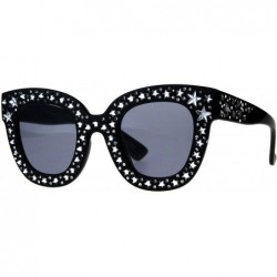 Oversized Star Engrave Bling Thick Horn Rim Womens Diva Sunglasses - Black Light Black - C518DD0DC7R $11.16