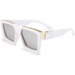 Square Retro Flat Top Sunglasses Thick Square Frame Metal Buckle Hip Hop Rapper Men Women - White - C919683Y7GI $34.97