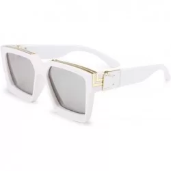 Square Retro Flat Top Sunglasses Thick Square Frame Metal Buckle Hip Hop Rapper Men Women - White - C919683Y7GI $29.47