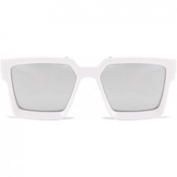 Square Retro Flat Top Sunglasses Thick Square Frame Metal Buckle Hip Hop Rapper Men Women - White - C919683Y7GI $34.58
