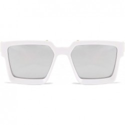 Square Retro Flat Top Sunglasses Thick Square Frame Metal Buckle Hip Hop Rapper Men Women - White - C919683Y7GI $19.65
