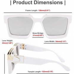 Square Retro Flat Top Sunglasses Thick Square Frame Metal Buckle Hip Hop Rapper Men Women - White - C919683Y7GI $19.65
