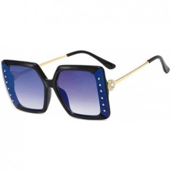 Shield Vintage Retro Oversized Square Sunglasses Fashion Diamond Decoration Gradient Sun Glasses Female UV400 Shades - CB198Z...