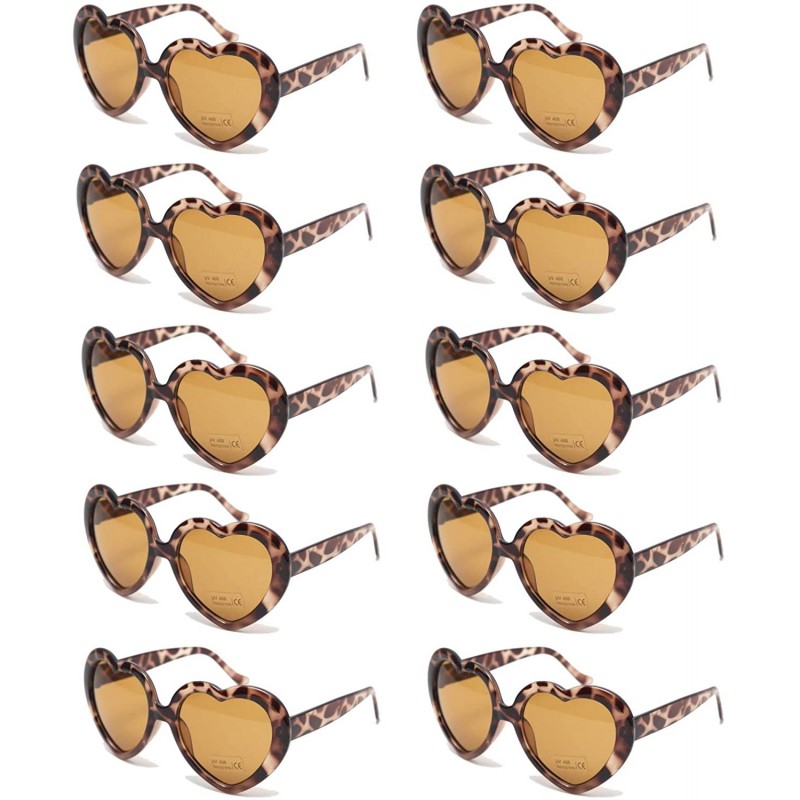 Square 10 Pack Heart Shaped Sunglasses for Women Party Favors Eyewear Multiple Choice - Leopard - CN18U0ASI4R $18.94