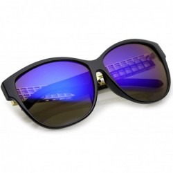 Round Oversize Horn Rimmed Metal Temple Mirror Square Lens Cat Eye Sunglasses 62mm - Black-gold / Purple Mirror - C812O7PBVNL...