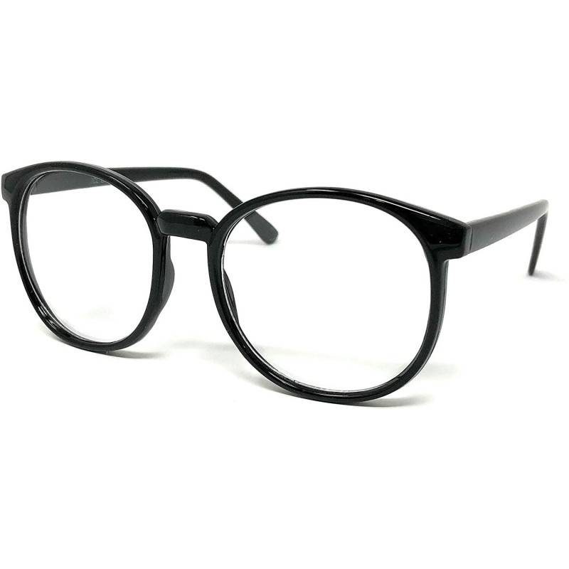 Round Nerd Glasses Classic Fashion Frame Clear Lens Square Round Rectangle - Black Round Horn Rim- Clear - CL18X560X4U $10.04