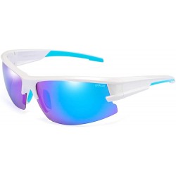 Square Polarized Sports Cycling Sunglasses for Men Women Driving Glasses Shades - White Frame Blue Lens - C318RDYYTE6 $12.42