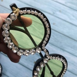 Round Round Women Sparkling Crystal Diamond Sunglasses Thick Frame - C10 - CY18XH3KGSH $19.99