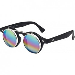 Round Sunglasses Men's Ladies Flip Up Lens U400 Protection Vintage Classic Steampunk Look - Rainbow - C318QSKKX2Y $10.40