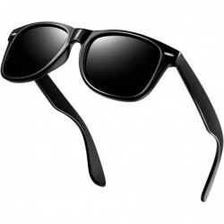 Oval Classic Retro Square Polarized Sunglasses Fashion for Driving Fishing - Shiny Black Frame / Black Lens - C918U8E603Y $11.22