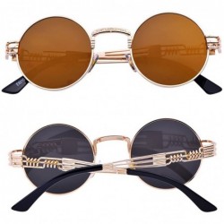 Round Steampunk John Lennon Sunglasses Gothic Vintage Retro Round for Men Women - Gold Frame/Tea Lens - CD189GUE0IA $13.18