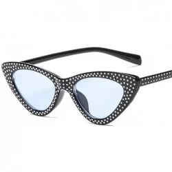 Cat Eye Luxury Cat Eye Sunglasses Rhinestone Small Sexy Women Brand Fashion Sunglasses Female Red Vintage UV400 Sunglass - CQ...