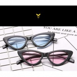 Cat Eye Luxury Cat Eye Sunglasses Rhinestone Small Sexy Women Brand Fashion Sunglasses Female Red Vintage UV400 Sunglass - CQ...