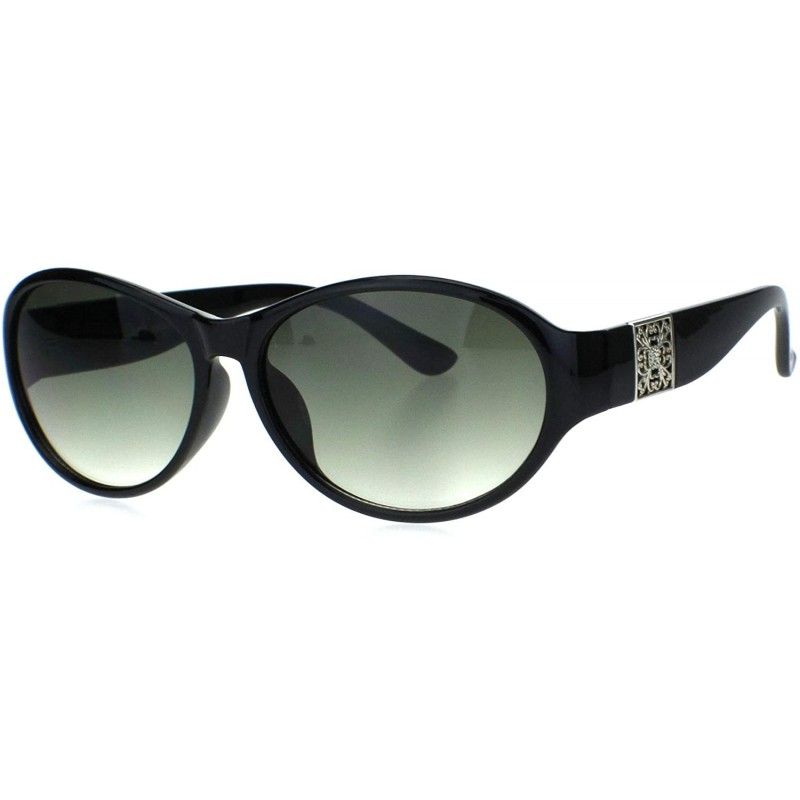 Oval Womens Luxury Oval Round Plastic Designer Fashion Sunglasses - Black Green Smoke - CD18Q90ZZ7N $9.06