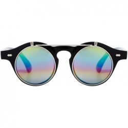 Round Sunglasses Men's Ladies Flip Up Lens U400 Protection Vintage Classic Steampunk Look - Rainbow - C318QSKKX2Y $10.40