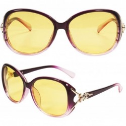 Oversized Womens Polarized HD Night Vision Sunglasses Stylish Night Driving Glasses Anti-glare Eyewear (Purple - Yellow) - C4...