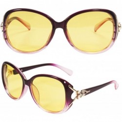 Oversized Womens Polarized HD Night Vision Sunglasses Stylish Night Driving Glasses Anti-glare Eyewear (Purple - Yellow) - C4...