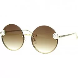 Rimless Womens Unique Pearl Jewel Round Exposed Rimless Round Retro Sunglasses - Gold Brown - CZ18TSXN6T7 $16.99