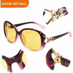 Oversized Womens Polarized HD Night Vision Sunglasses Stylish Night Driving Glasses Anti-glare Eyewear (Purple - Yellow) - C4...