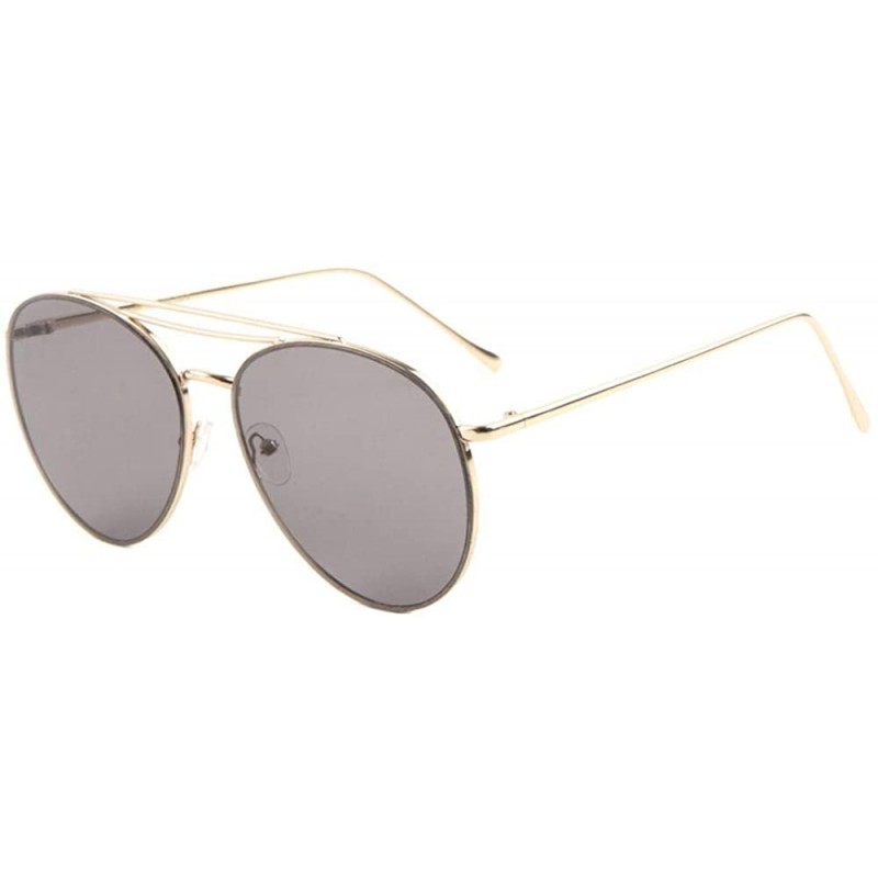Aviator Color Flat Lens Double Top Bar Modern Round Aviator Sunglasses - Black - CQ190ISDZ53 $11.30