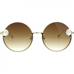 Rimless Womens Unique Pearl Jewel Round Exposed Rimless Round Retro Sunglasses - Gold Brown - CZ18TSXN6T7 $16.99