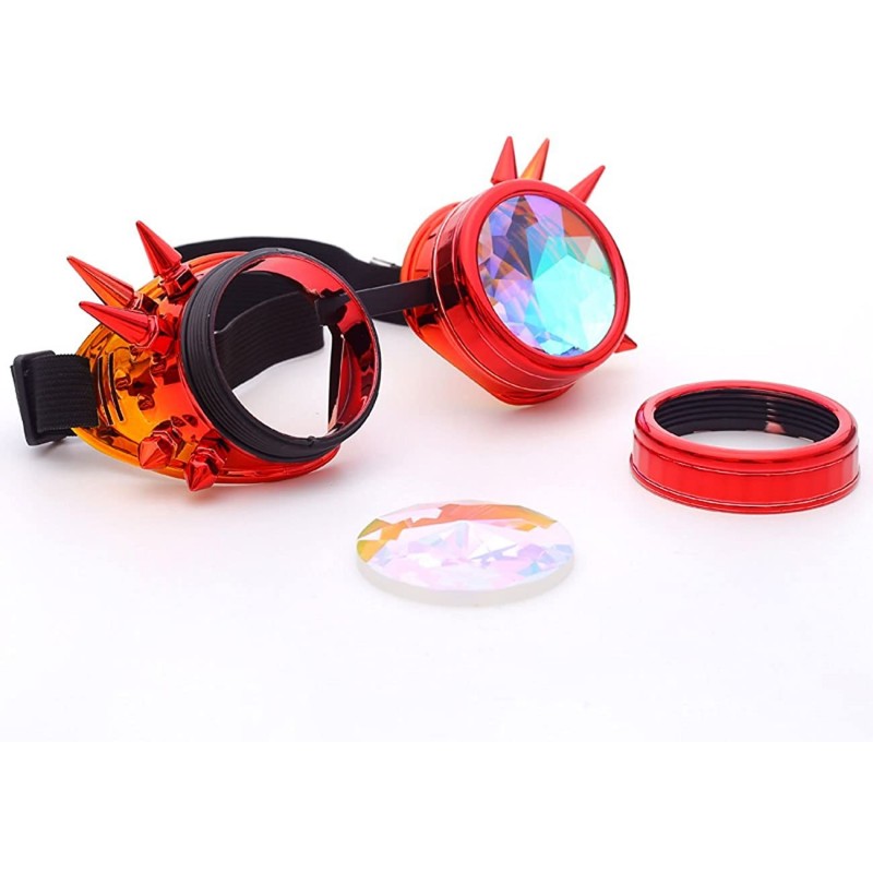 Goggle Steampunk Rave Kaleidoscope Goggles Rainbow Colorful Lenses - Red Orange(spikes) - C218HLUYXC8 $13.62