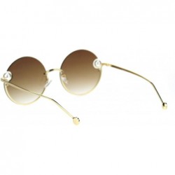 Rimless Womens Unique Pearl Jewel Round Exposed Rimless Round Retro Sunglasses - Gold Brown - CZ18TSXN6T7 $16.99