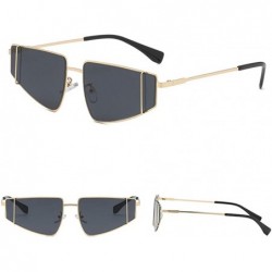 Square Unisex Small Irregular Shape Metal Frame Sunglasses Glasses Vintage Retro Style - Black - C9196SQUY9Q $10.50