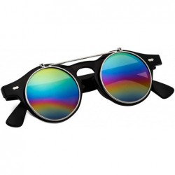 Round Sunglasses Men's Ladies Flip Up Lens U400 Protection Vintage Classic Steampunk Look - Rainbow - C318QSKKX2Y $10.40