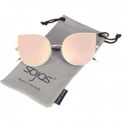 Round Cat Eye Mirrored Flat Lenses Ultra Thin Light Metal Frame Women Sunglasses SJ1022 - CR12FO5WGRH $22.39