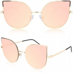 Round Cat Eye Mirrored Flat Lenses Ultra Thin Light Metal Frame Women Sunglasses SJ1022 - CR12FO5WGRH $12.41