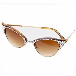 Cat Eye Top Rhinestone Austrian Crystal Cateye Cat Eye Sunglasses 50's 60's mod Swarovski - Brown - C8192ORA5SO $68.43