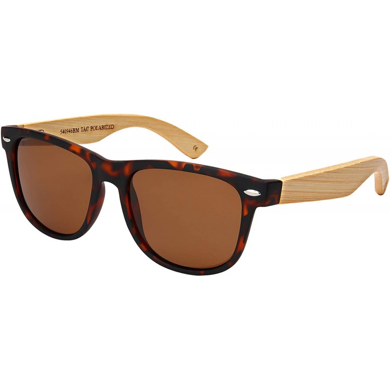 Rectangular Bamboo Wood Sunglasses Horned Rim Polarized Lens 540946BM-P - Matte Tortoise - CJ18W2YQDN8 $15.73