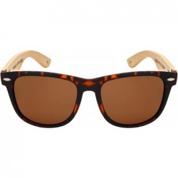 Rectangular Bamboo Wood Sunglasses Horned Rim Polarized Lens 540946BM-P - Matte Tortoise - CJ18W2YQDN8 $15.73