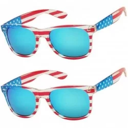 Round Ultra American Pride Flag Patriot 4th of July Casual Retro Mirrored Blue Sunglasses - 2-pack Flag Frame - CJ18UL5NRLQ $...