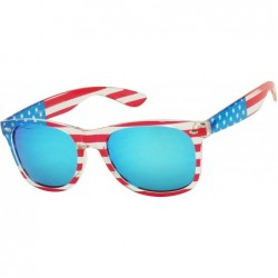 Round Ultra American Pride Flag Patriot 4th of July Casual Retro Mirrored Blue Sunglasses - 2-pack Flag Frame - CJ18UL5NRLQ $...