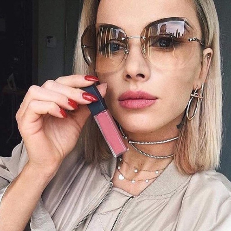 Oversized Sunglasses for Women Oversized Rimless Diamond Cutting Lens Sun Glasses - C - CY18QDQ2TTD $8.76