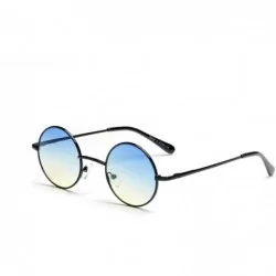 Goggle Unisex Round Fashion Sunglasses - Black/Blue - CV18WU9Y4UK $18.75