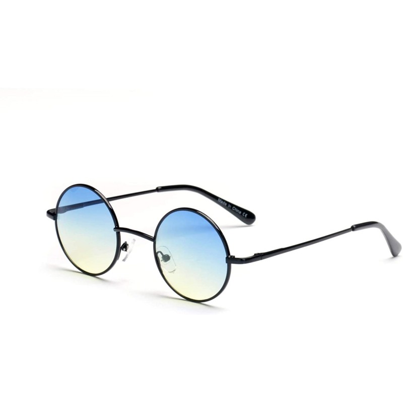 Goggle Unisex Round Fashion Sunglasses - Black/Blue - CV18WU9Y4UK $18.75