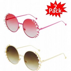 Oversized Fashion Round Pearl Decor Metal Frame Women's Sunglasses UV Protection - Pink and Brown - C818THL6W9X $33.32
