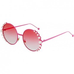 Oversized Fashion Round Pearl Decor Metal Frame Women's Sunglasses UV Protection - Pink and Brown - C818THL6W9X $21.32