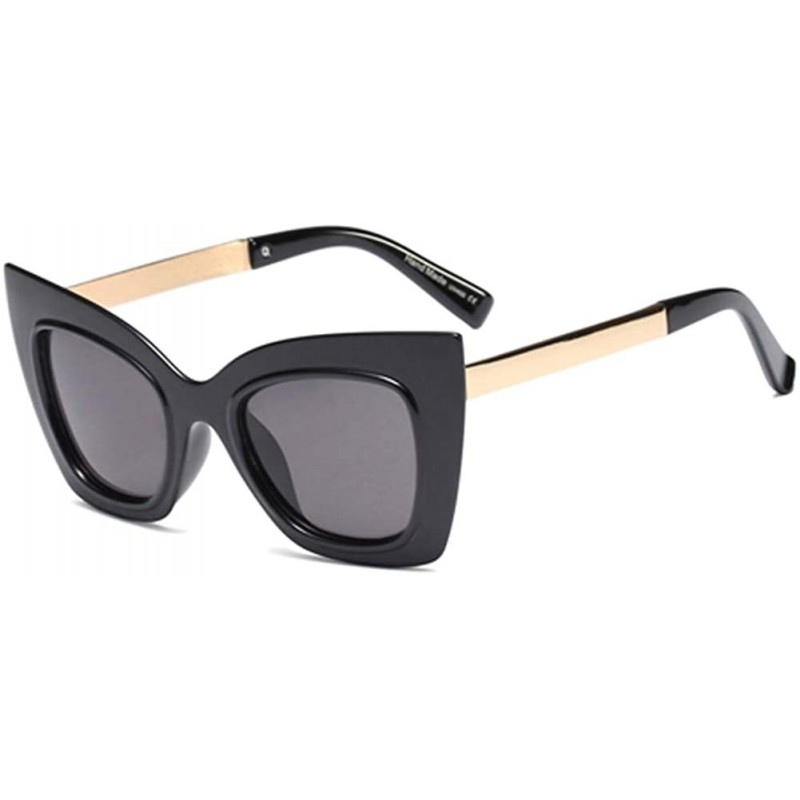 Cat Eye Cat Eye Sunglasses Women Big Frame High Fashion Sun Glasses Women Half Metal - Gold With Black - CL18NZI54UO $10.36