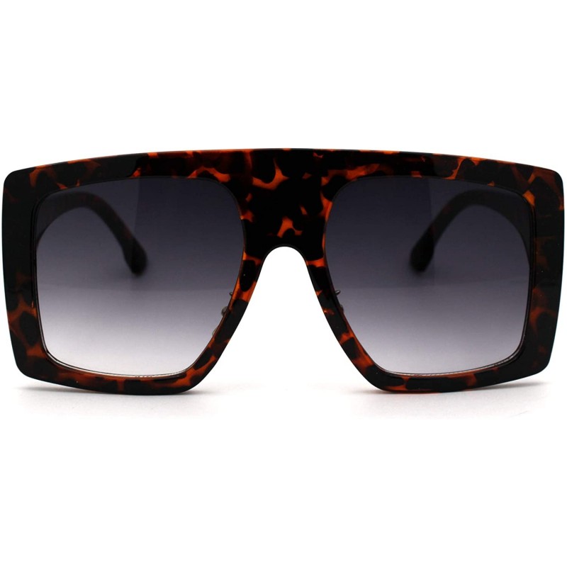 Rectangular Retro Flat Top Oversize Rectangular Mobster Sunglasses - Tortoise Smoke - CQ18UWM988K $9.82