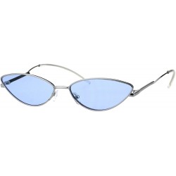 Oval Oval Cateye Skinny Sunglasses Womens Trending Fashion Shades UV 400 - Silver (Blue) - C518HYZDX9T $9.93