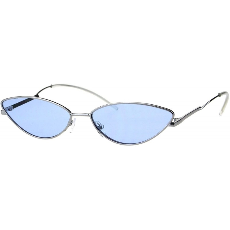 Oval Oval Cateye Skinny Sunglasses Womens Trending Fashion Shades UV 400 - Silver (Blue) - C518HYZDX9T $9.93