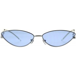 Oval Oval Cateye Skinny Sunglasses Womens Trending Fashion Shades UV 400 - Silver (Blue) - C518HYZDX9T $9.93