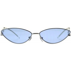 Oval Oval Cateye Skinny Sunglasses Womens Trending Fashion Shades UV 400 - Silver (Blue) - C518HYZDX9T $9.93