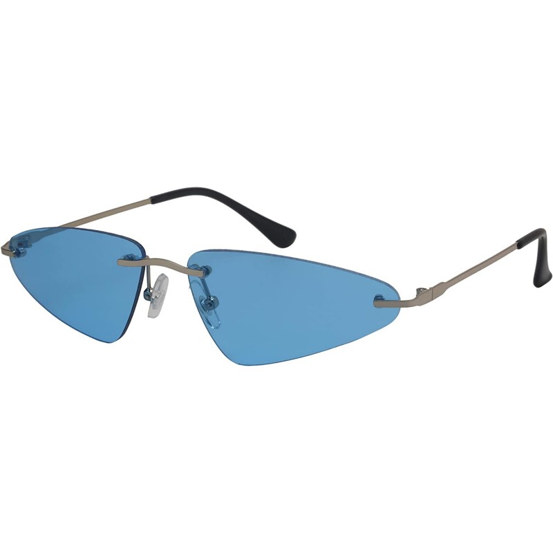 Rimless Rimless Cateye Sunglasses for Women Metal Triangle Style 3194-SD - Silver Frame/Blue Lens - C118I4DRSMA $7.68