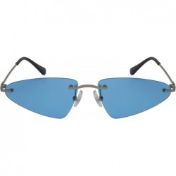 Rimless Rimless Cateye Sunglasses for Women Metal Triangle Style 3194-SD - Silver Frame/Blue Lens - C118I4DRSMA $7.68